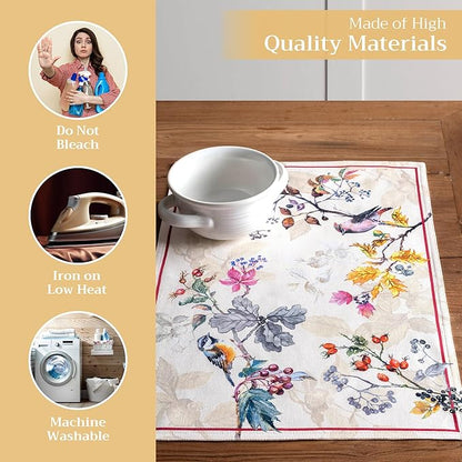 Maison d' Hermine Placemats Set of 4 100% Cotton Washable Cloth Place Mats, Reusable Table Mats for Thanksgiving Christmas Decorations Kitchen Dining Party Wedding (Equinoxe - Beige, 13" x 19")