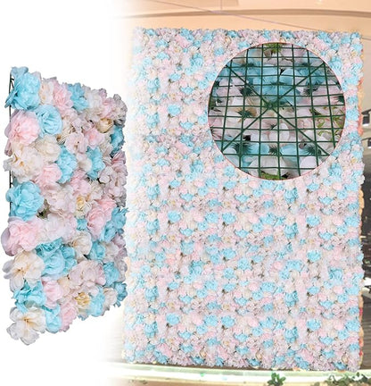 12Pcs 15.75" x 23.62x 0.79 Artificial Flower Wall Panels,Flower Wall Mat Silk Flower Panels for Outdoor Garden Backyard Fence Fence Privacy Screen and Indoor Wall Decor(12Pcs White+Pink+Light Blue)