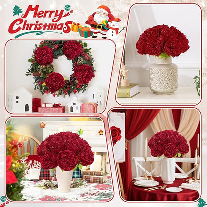U'Artlines 10 Heads Artificial Peony Silk Flower Leaf Home Office Wedding Party Festival Bar Decor (Red)