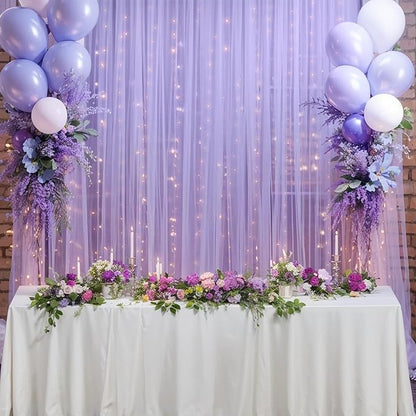 20x10ft Purple Tulle Backdrop Curtain with Lights String for Parites, Sheer Backdrop Curtains for Wedding Baby Shower Birthday Party Photo Shoot Decorations