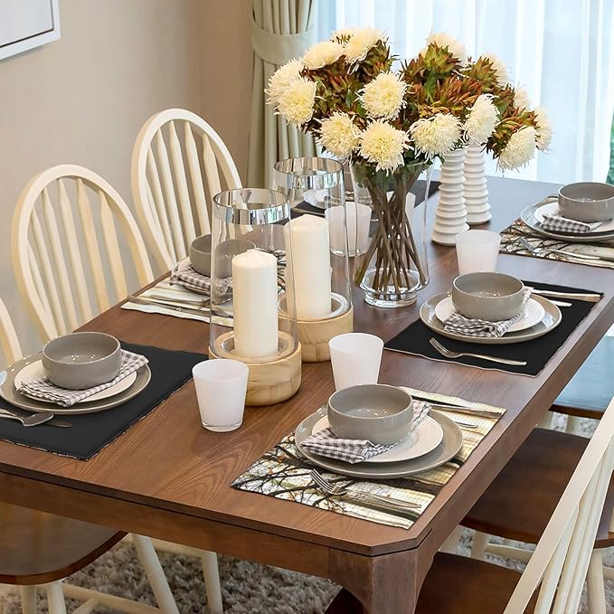 Autumn Forest Placemats Set of 6,Kitchen Table Mats for Dining Outdoor Home Decor Linen 12x18 Inch 6 PCS, Style-9
