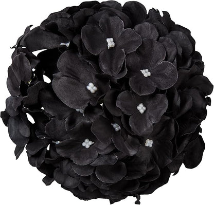 Flojery Black Silk Hydrangea Heads Artificial Flowers Heads with Stems for Home Wedding Decor,Pack of 10(Black)
