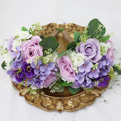 Bridesmaid Bouquets for Wedding - 7 Inch Artificial Flowers Bouquets for Ceremony Anniversary Centerpieces Decorations - Lilac & White