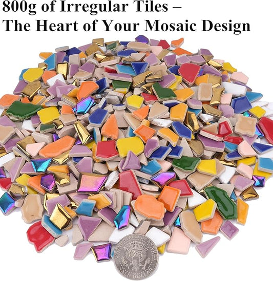 2.5 lb Irregular & Butterfly Mix Ceramic Mosaic Tiles for Crafts - (800g Irregular Tiles + 330g Butterfly Pieces), Assorted Ceramic Tiles for Mosaic Art, DIY & Home Decor