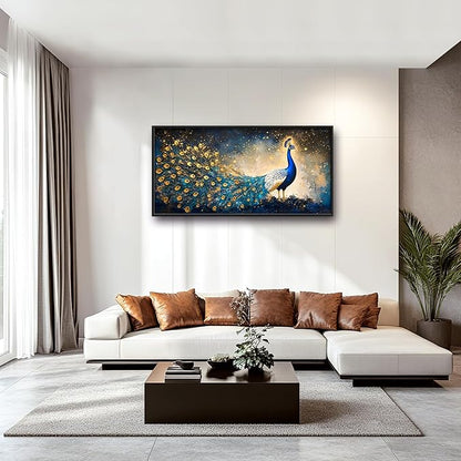 Peacock Large Wall Art Framed Gold Wall Decor for Living Room Mountain Peacock Pictures Oversized Canvas Print Painting Modern Extra Large Framed Artwork for Bedroom Office Home Decor 60"x30"