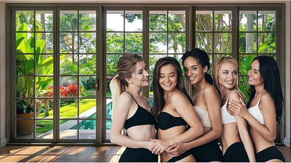 Window Scenery Photography Backdrop Windowsill Backyard with Pool and Garden Background Tropical Plants Photocall Background Party Banner Wall Decor Baby Kids Family Photo Shoot Props 15x8ft