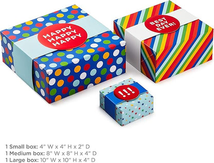 Hallmark Gift Boxes 3-Pack Assorted Sizes (Rainbow Stripes, Dots, Stars) for Birthdays, Weddings, Graduation, Baby Showers, All Occasions, Wrapped Treats and Cookies