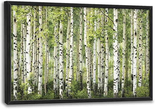 Extra Large Birch Tree Framed Wall Art for Living Room,Oversized Green Aspen Trees Forest Pictures Wall Decor,Canvas Print Painting Modern Artwork Bedroom Office Bathroom 36L x 24W