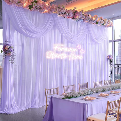10ft x 10ft Lilac Backdrop Curtains, Wrinkle-Free Sheer Chiffon Fabric Photo Backdrop Drapes for Wedding Arch Party Ceremony Stage Photography Decorations