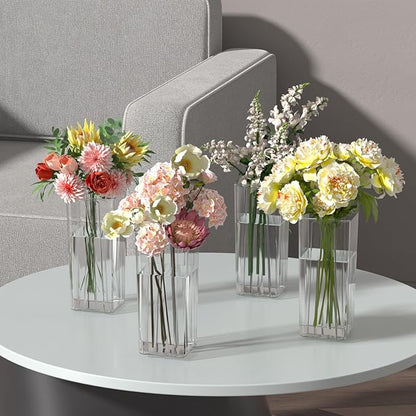 Pekky 6-Pack Clear Acrylic Flower Vases for Centerpieces, Tall Square Table Flowers Vase
