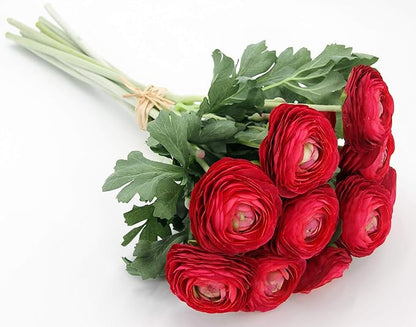Artificial Ranunculus Flowers with Real Touch Stem, Silk Ranunculus Flowers(10 Pack) (Red)