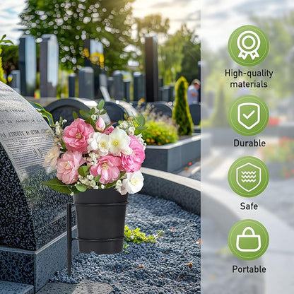 Large Metal Cemetery Vases Flower Holder with Spikes Memorial vases for Grave Vase Decorations for Cemetery Vase Flower Holder for Memorial Grave Lawn Yard Funeral Decor with Freely DIY, 5.4''Diameter