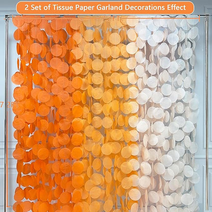 192 Ft Orange Party Decorations Ombre Orange Big Circle Dots Backdrop Streamer Tissue Paper Polka Dots Hanging Garland for Birthday Engagement Wedding Fall Autumn Harvest Thanksgiving Party Supplies