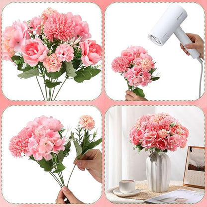 Tigeen Artificial Flowers Artificial Peonies Silk Flowers Faux Peony Fake Peony Silk Hydrangea Bouquet for Wedding Table Centerpiece Floral Vase Decor(Rose Pink,24 Bundles)
