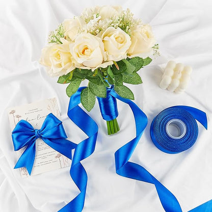 1-1/2 Inches 100 Yards Blue Satin Ribbon, Solid Fabric Ribbon Roll for Flower Bouquets, Gift Wrapping, Wedding, Handmade Crafts