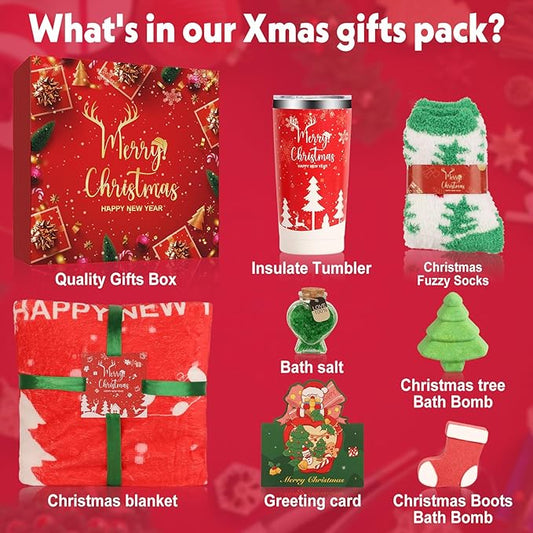 Christmas Gifts Basket for Women, Xmas Self Care Spa Gift Set for Mum, Wife, Best Friend, Sister, Coworkers, Teacher, Nurse, Secret Santa Gifts Box Set Christmas Tumbler
