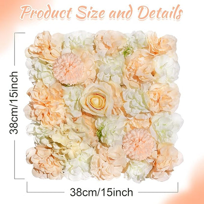 YOUMEHOME Champagne Flower Backdrop - Artificial Flower Wall Panel 12packs Rose Wall Backdrop for Birthday Party Wedding Background Shop Photo Arrangement Decor