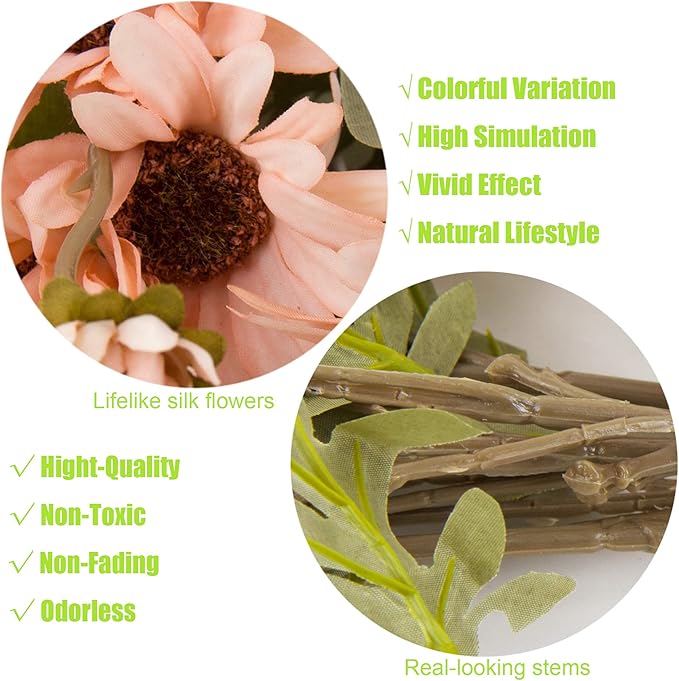 12pcs Gerbera Daisy Artificial Flowers 20 Inch Long Stem Artificial Daisy Mums for Home Décor Centerpiece Wedding Bridal Bouquet DIY(Pink)