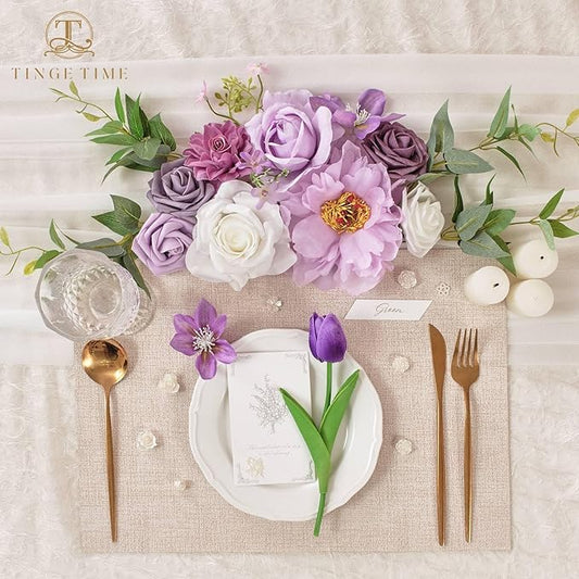TINGE TIME Artificial Flowers Paisley Purple & White Flower Combo for DIY Wedding Bouquets Table Centerpieces Arrangements Party Baby Shower Home Decorations