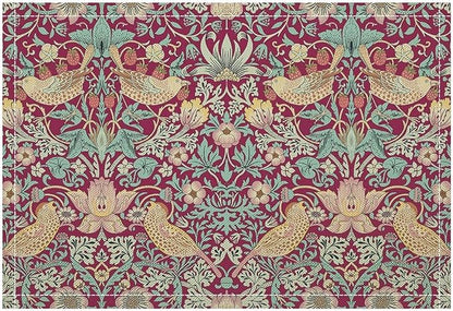 William Morris Floral Placemats Strawberry Thief Red Art Printed Dining Table Mats Set of 4 for Home Kitchen Holiday Picnic Party Decoration 12x18in