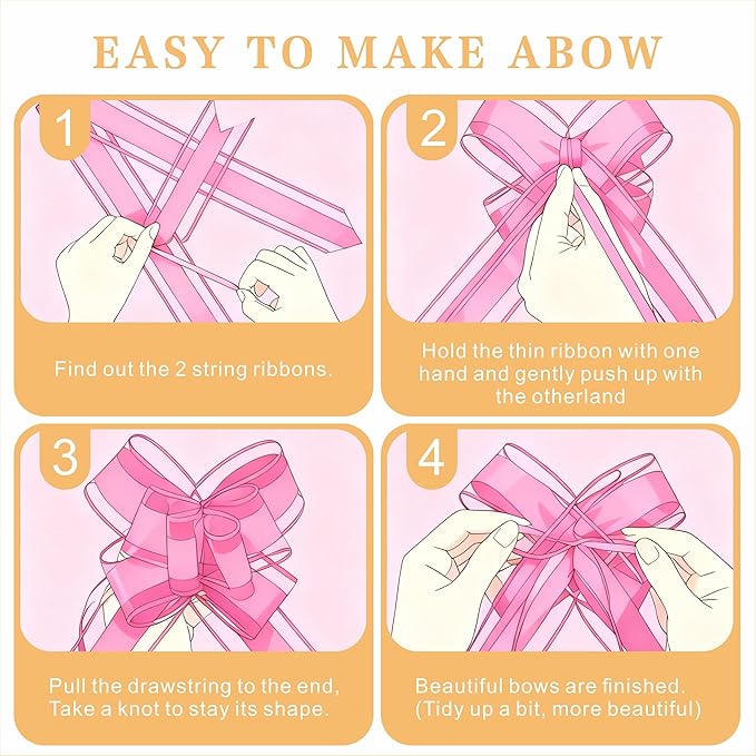 24PCS Blush Pink Pull Bows for Gift Wrapping, 6" Large Pre-Tied Decorative Bows for Christmas, Wedding, Birthday, Party Decorations, Reusable Instant Floral Decors for Gifts,Bouquets,Baskets
