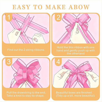 24PCS Blush Pink Pull Bows for Gift Wrapping, 6" Large Pre-Tied Decorative Bows for Christmas, Wedding, Birthday, Party Decorations, Reusable Instant Floral Decors for Gifts,Bouquets,Baskets