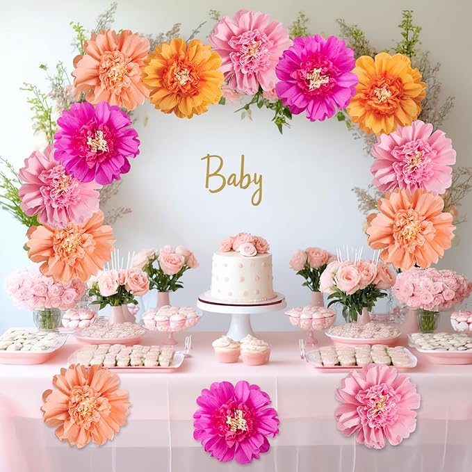 12PCS Tissue Paper Flowers，Handmade Colorful Giant Crepe Artificial Flowers Decorations for Wall,12 Inches Large Flowers for Wedding Birthday BabyShower Party Home Decor Supplies