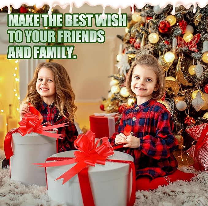 100 Pcs 5 Inch Christmas Pull Bows for Gift Wrapping, Gift Wrapping Pull Bows with Ribbon for Christmas Presents Wedding Decor Basket Bag Holiday Decor(Red, Dark Green)
