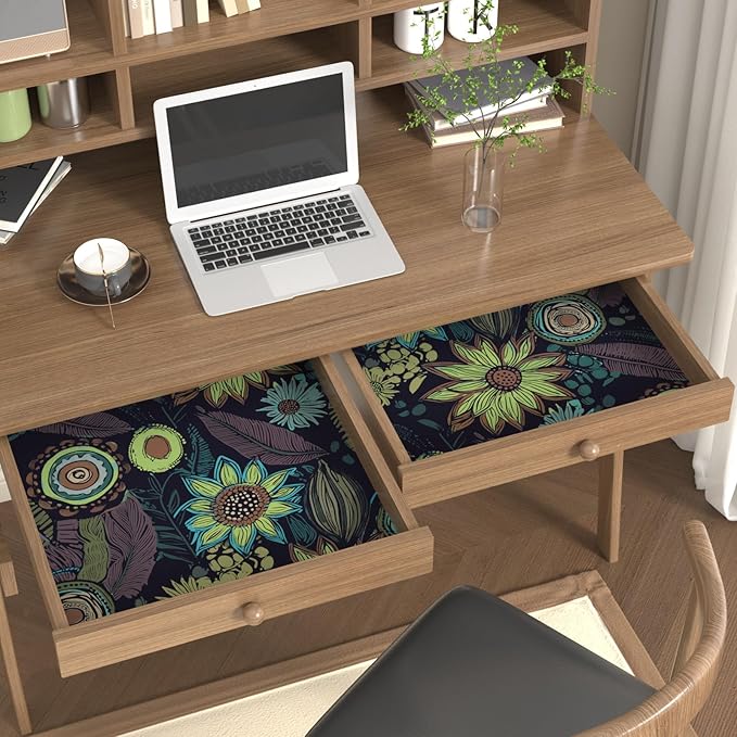 Vintage Boho Wallpaper Peel and Stick, Dark Purple/Green Gothic Floral Contact Paper 17.5" x 399.7", Retro Flower Bohemia Wall Paper Self Adhesive Removable Waterproof for Shelves Cabinet Table Drawer