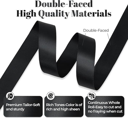 Premium Double Faced Satin Ribbon, 5/8 Inch X 50 Yards, Black, Perfect for Gift Wrapping, Crafts, Wedding Decor
