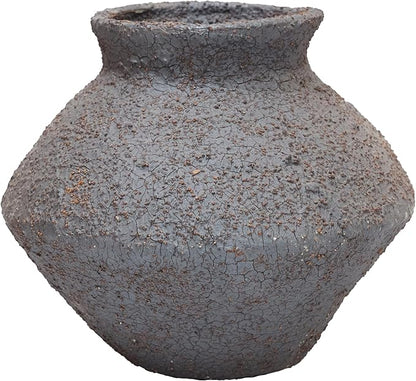 Rustic Black Ceramic Vase - 5IN Round Clay Vase Vintage Farmhouse Style Decor, Circle Wabi Sabi Vases for Farmhouse Home Decor, Decor Living Room, Table, Shelf