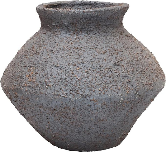 Rustic Black Ceramic Vase - 5IN Round Clay Vase Vintage Farmhouse Style Decor, Circle Wabi Sabi Vases for Farmhouse Home Decor, Decor Living Room, Table, Shelf