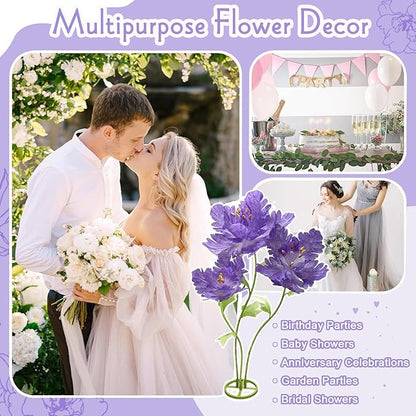 Large Artificial Plants & Flowers Giant Fake Flowers for outdoors Decorative, Long Stem Indoor Big Artificial Flower Art Home Decor for Wedding Reception Arrangement Birthday Party Shop (Purple)