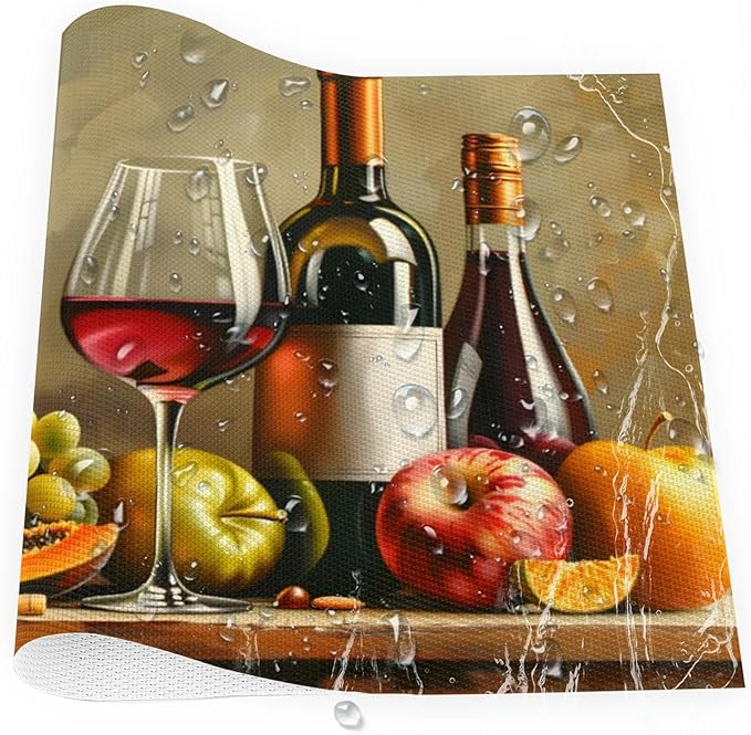 Grapes Fruit Wine PVC Placemats Set of 6 Wipeable Table Mats Washable Heat Resistant Non Slip Vinyl Dining Table Mat for Kithen Indoor Outdoor Patio Farmhouse Place Mats Decorative