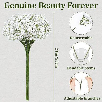 50 Pcs Babys Breath Artificial Flowers, Baby Breath Flowers Artificial Bulk, Real Touch White Fake Flowers, Faux Babies Breath Gypsophila for Wedding Home Decor Floral Arrangement