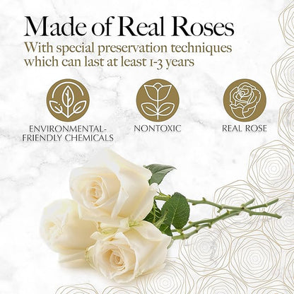 GLAMOUR BOUTIQUE 16 Flower Forever Heart Shape Box - Preserved Roses Gift for Her, Preserved Flowers, White