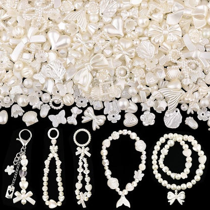 Assorted Acrylic Beads, 260-310PCS Mix ABS Imitation Pearl Cute Beads for Bracelet Making, Bow Flower Kawaii Charms for Jewelry Making DIY Necklace Keychain Phone Charm Christmas Gift