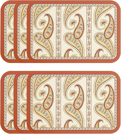 ISAENNE Designer Paisley PVC Placemats Set of 6, Red Classic Pattern Rectangular Placemat, Waterproof and Heat-Resistant Paisley Style,Decoration for Kitchen,Party,Dinning, New Year,12"*17"