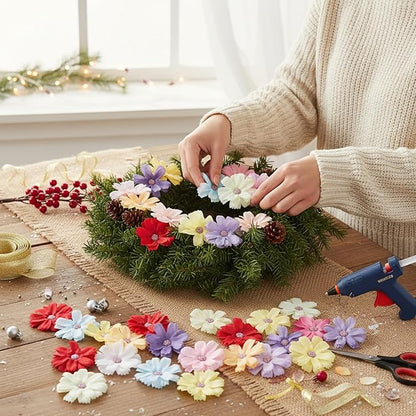 120 Pieces Small Flowers for Crafts Small Silk Faux Flower Fabric Flowers for Decorations Floral Arrangement Decor Daisy Roses Craft Supplies for DIY Wreath Wedding Party Baby Shower Decor