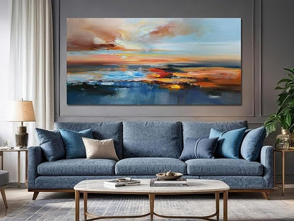 Brushart Abstract Wall Art Large Landscape Canvas Picture, Painting Wall Decor Living Room Textured Artwork for Walls Bedroom Home Office, 48"x24"