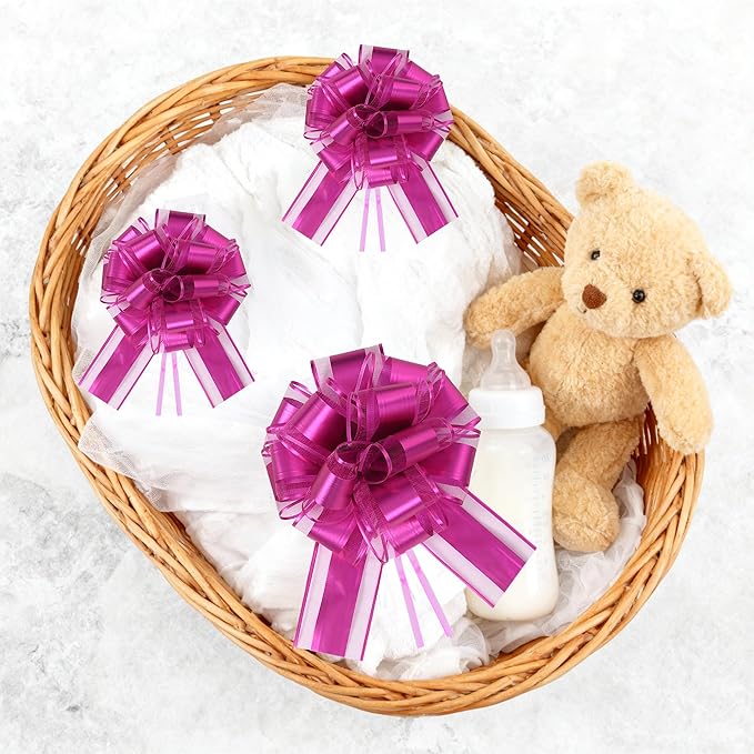 10-Pack Fuchsia Color Pull Bows for Gift Wrapping - 6 Inch Reusable Ribbon Bows, Large Instant Floral Decor Bows for Wedding, Christmas, Birthday Decor, Gift Basket & Party Decorations