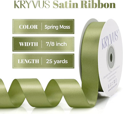 Moss Green Polyester Satin Ribbon, Double Faced 7/8 Inch X 25 Yards, Premium Satin Ribbon for Gift Wrapping, Crafts, Hair Bow Making, Sewing, Flower Bouquet, Wedding Party Decor