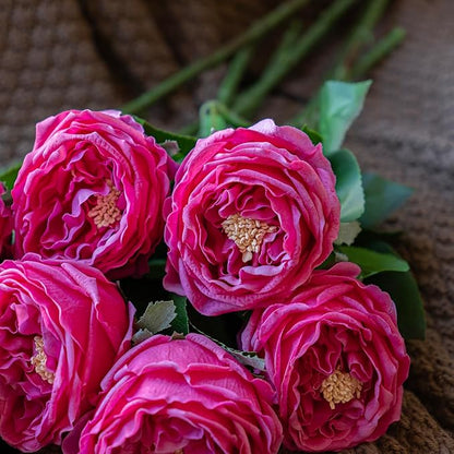Fake Flowers for Decoration Home Decor Real Touch Artificial Flowers Austin Rose Peony Latex Fake Flower Living Room Decoration Vivid Pink Roses Peonies (Rose red 4pcs)