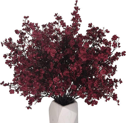 15PCS Artificial Baby Breath Flowers Fake Silk Real Touch DIY Floral Bouquets Decor Wedding Party Decoration Arrangements-Burgundy