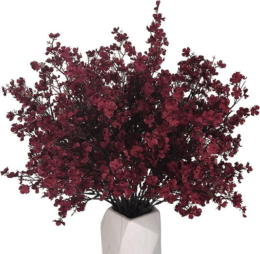 15PCS Artificial Baby Breath Flowers Fake Silk Real Touch DIY Floral Bouquets Decor Wedding Party Decoration Arrangements-Burgundy