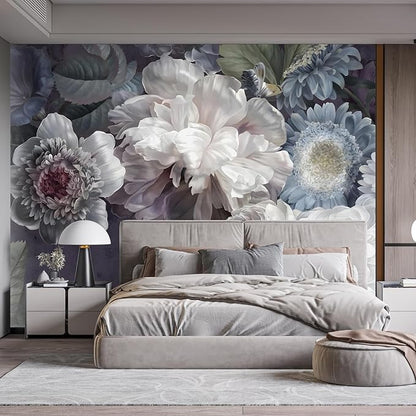Wall Mural Peel and Stick Vintage Floral Mural- Thick Canvas Waterproof Wallpaper Art for Living Room Bedroom, Large Self-Adhesive Decor (Color-2, 137×98 inch)