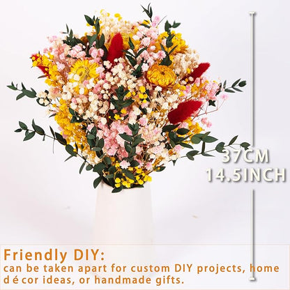 Vibrant Handmade Dried Flower Bouquet with Yellow, Pink, and Red Accents – Perfect for Home Décor, Weddings, and Gift Giving