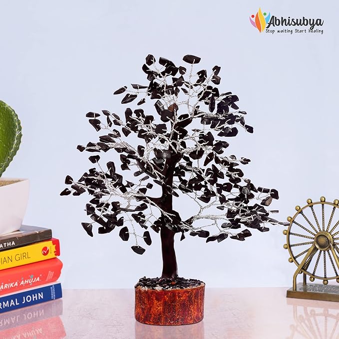 Black Tourmaline Silver Wire Handmade Crystals and Healing Stone Natural Gemstone Fortune Bonsai Money Tree | Good Luck | Wealth | Prosperity | Home Office Decor | Spiritual Gift | Feng Shui