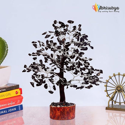 Black Tourmaline Silver Wire Handmade Crystals and Healing Stone Natural Gemstone Fortune Bonsai Money Tree | Good Luck | Wealth | Prosperity | Home Office Decor | Spiritual Gift | Feng Shui