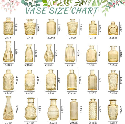 24pcs Glass Bud Vase Set, Small Gold Amber Flower Vases for Centerpieces in Bulk, Mini Vintage Vase for Wedding, Home,Table Decoration